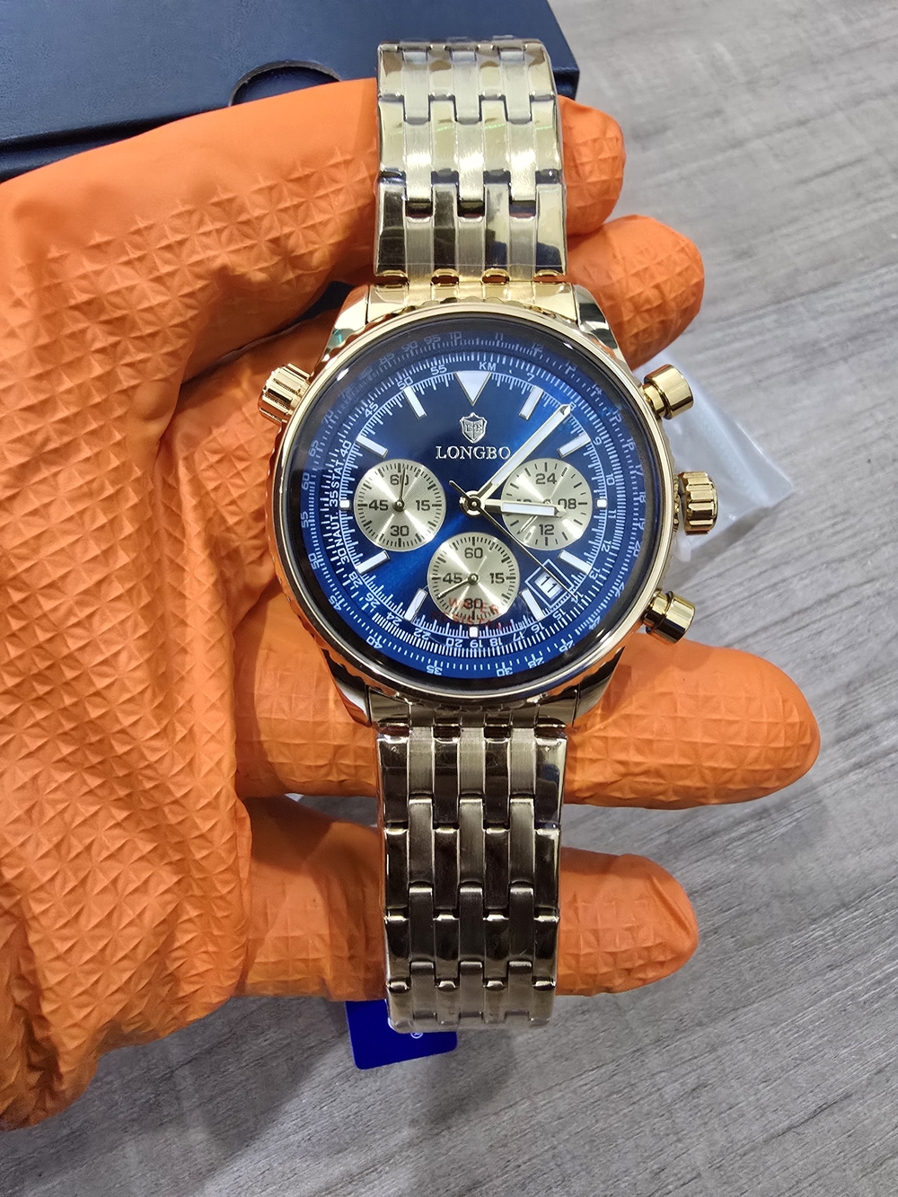 Men's Gold-Tone Watch with Blue Dial